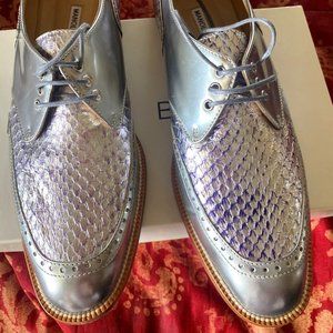 100% MANOLO BLAHNIK PATENT SILVER LACE 41 11 BOX